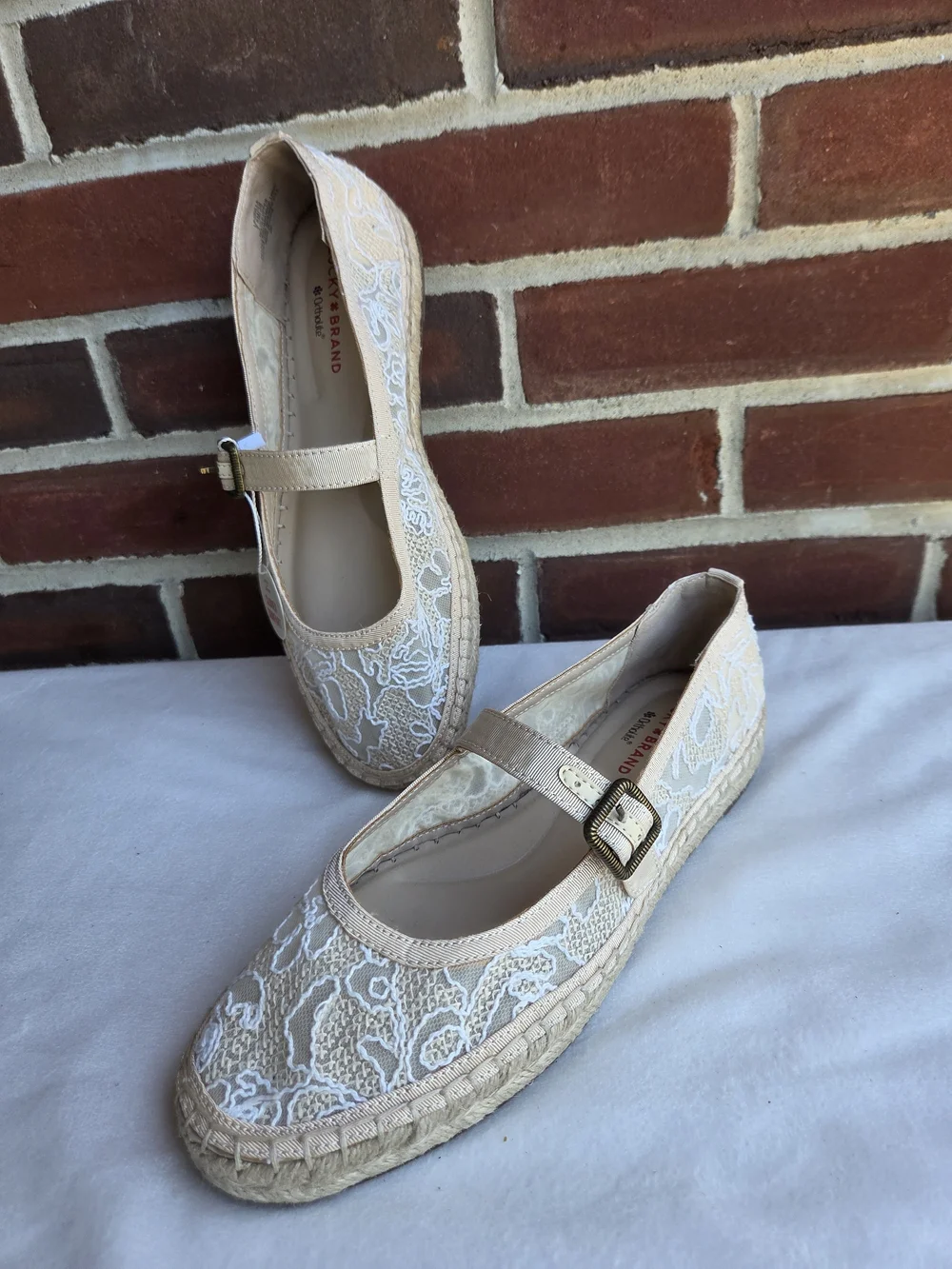 Lucky Brand Odilla Espadrille Mary Jane Lace Flats Tan US 7.5 EU 38